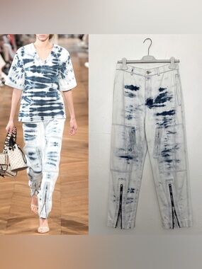 RUNWAY STELLA MCCARTNEY BLUE TIE DYE HIGH WAISTED CARGO JEANS SIZE 26